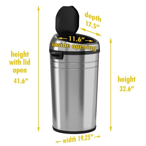 23 gal Round Trash Can, Silver, Stainless Steel