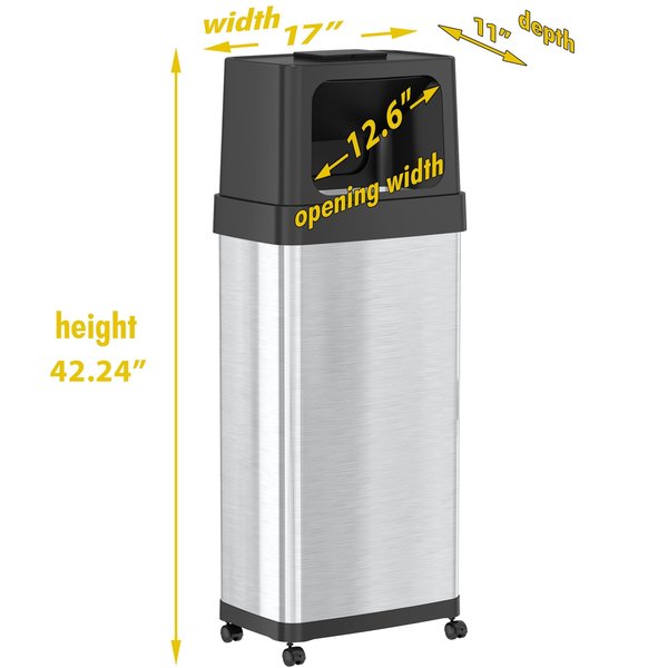 24 gal Rectangular Trash Can, Silver, Stainless Steel