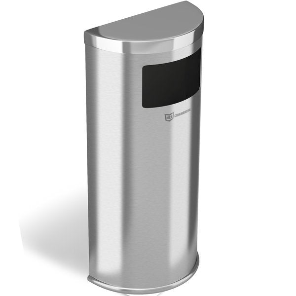 9 gal Half-Round Trash Can, Silver, Stainless Steel