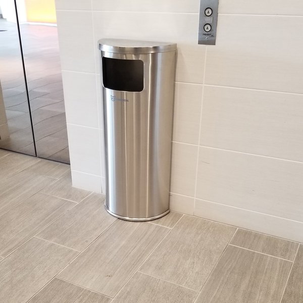 9 gal Half-Round Trash Can, Silver, Stainless Steel