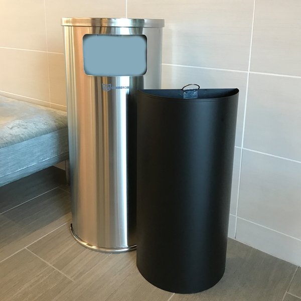 9 gal Half-Round Trash Can, Silver, Stainless Steel