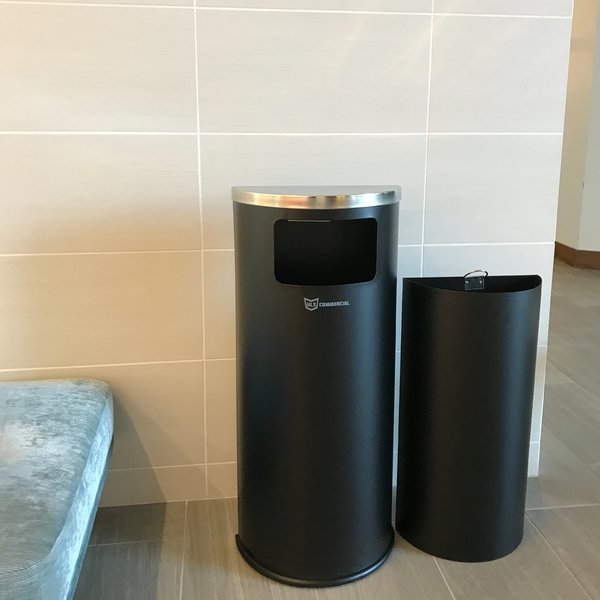 9 gal Half-Round Trash Can, Silver, Stainless Steel