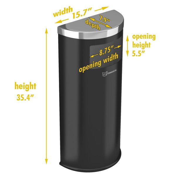 9 gal Half-Round Trash Can, Silver, Stainless Steel