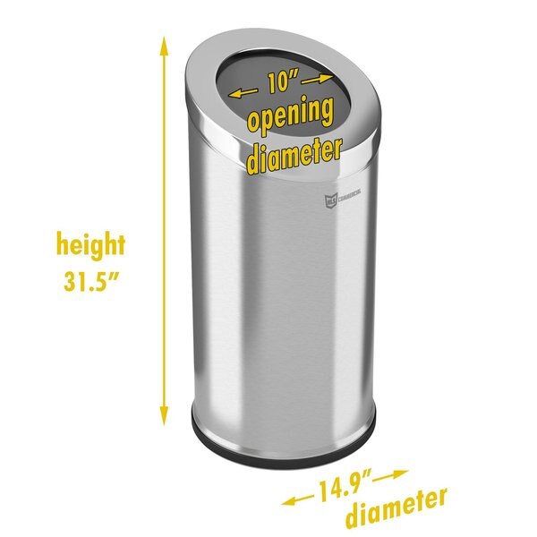 15 gal Round Trash Can, Silver, Stainless Steel