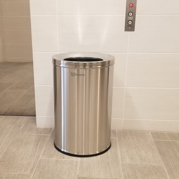 26 gal Round Trash Can, Silver, Stainless Steel