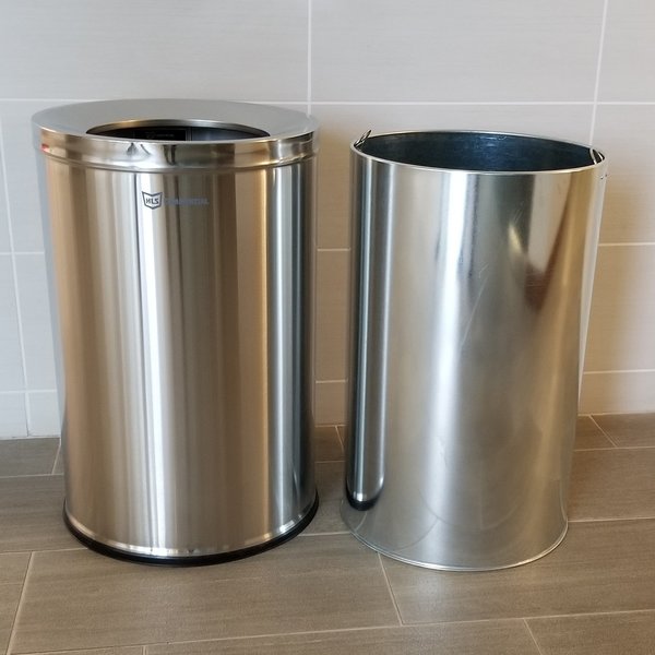 26 gal Round Trash Can, Silver, Stainless Steel