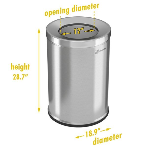 26 gal Round Trash Can, Silver, Stainless Steel