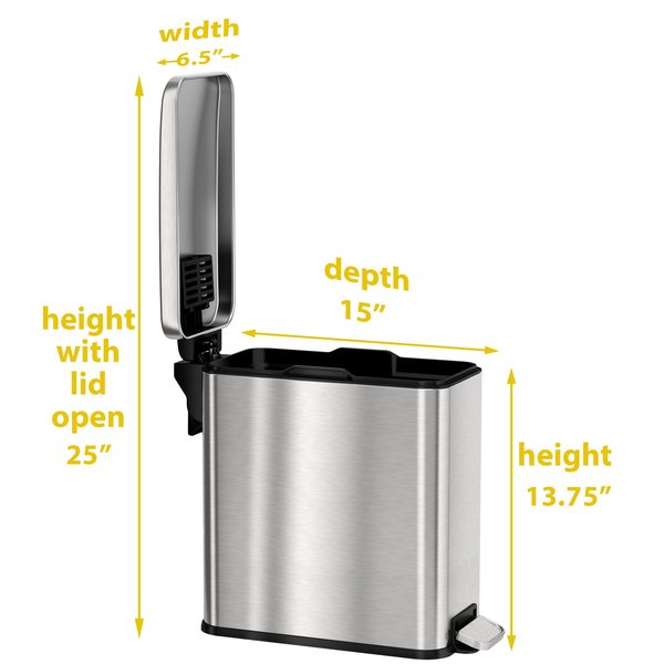 3 gal Trash Can, Silver, Stainless Steel