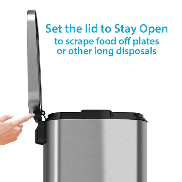 8 gal Trash Can, Silver, Stainless Steel