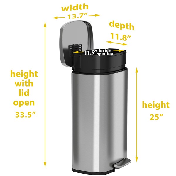 8 gal Trash Can, Silver, Stainless Steel