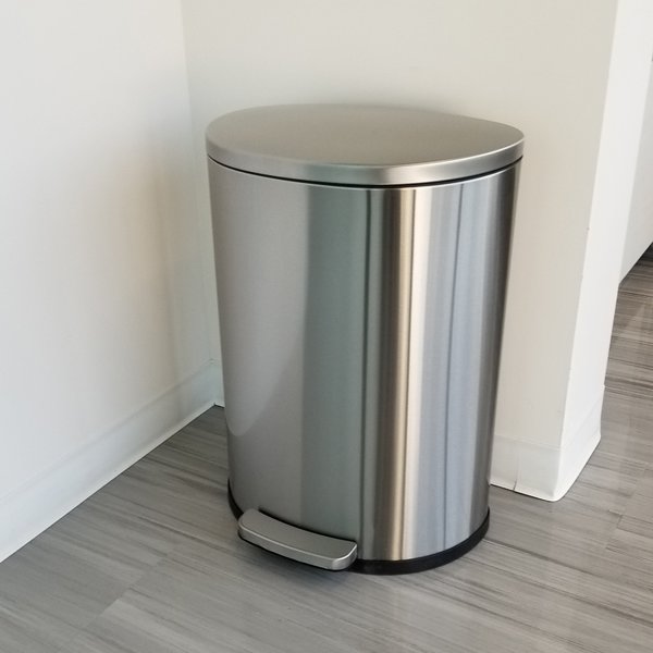 13 gal Round Trash Can, Silver, Stainless Steel