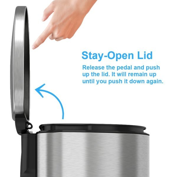 13 gal Round Trash Can, Silver, Stainless Steel