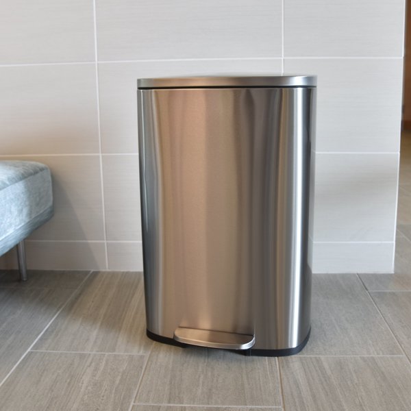 13 gal Trash Can, Silver, Stainless Steel
