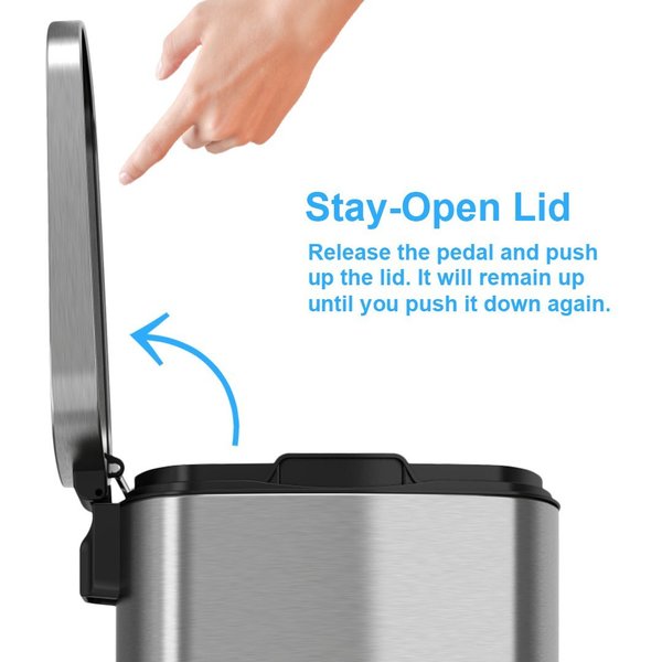 13 gal Trash Can, Silver, Stainless Steel