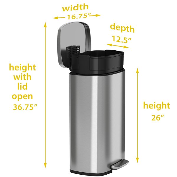 13 gal Trash Can, Silver, Stainless Steel