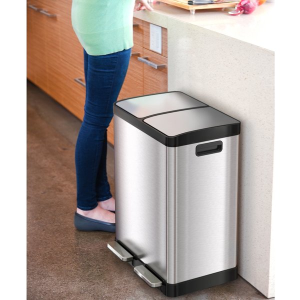16 gal Trash Can, Silver, Stainless Steel