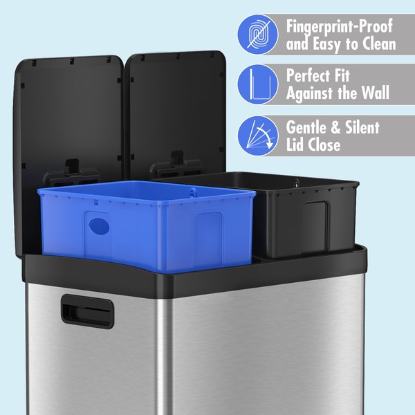 16 gal Trash Can, Silver, Stainless Steel