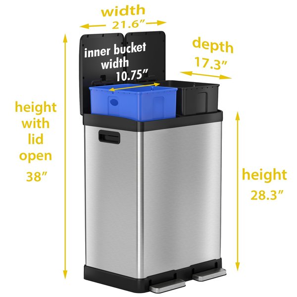 16 gal Trash Can, Silver, Stainless Steel
