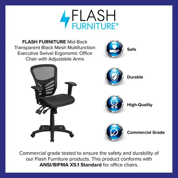 Mesh Executive Chair, 23 1/2-, Adjustable Padded