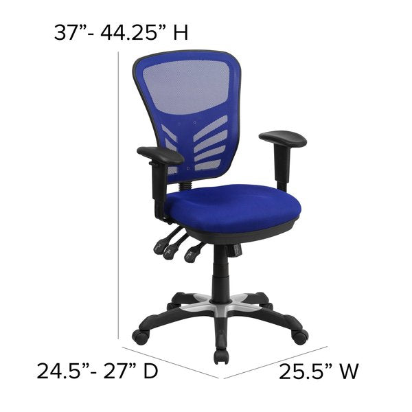 Executive Chair, Mesh, 23- Height, Adjustable Padded, Blue