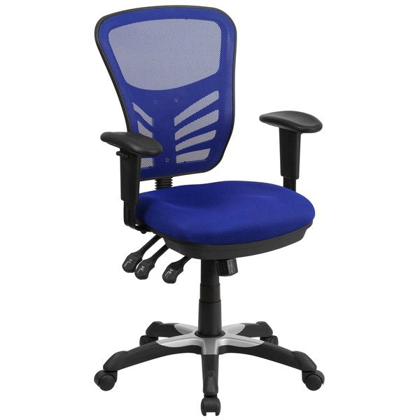Executive Chair, Mesh, 23- Height, Adjustable Padded, Blue