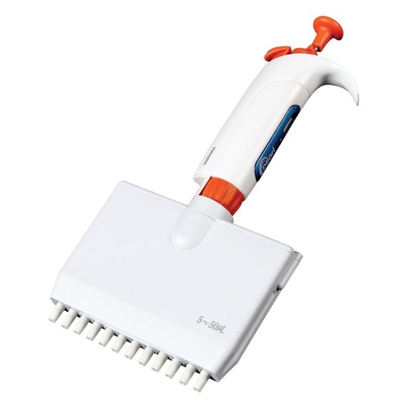Micro Pipette, 12 Chnnl, Wht/Orng, 5-50ul