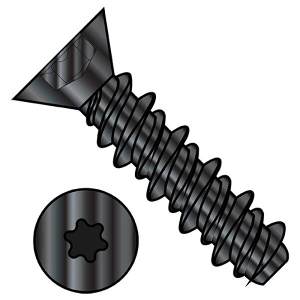 Self-Drilling Screw, #6-19 x 3/4 in, Black Zinc Plated Steel Flat Head Torx Drive, 10000 PK