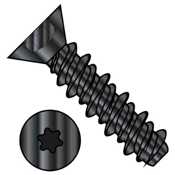 Self-Drilling Screw, #4-24 x 1/2 in, Black Zinc Plated Steel Flat Head Torx Drive, 10000 PK