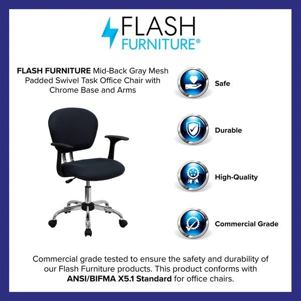 Mesh Task Chair, 21-, Adjustable, Back, Seat, Frame: Gray