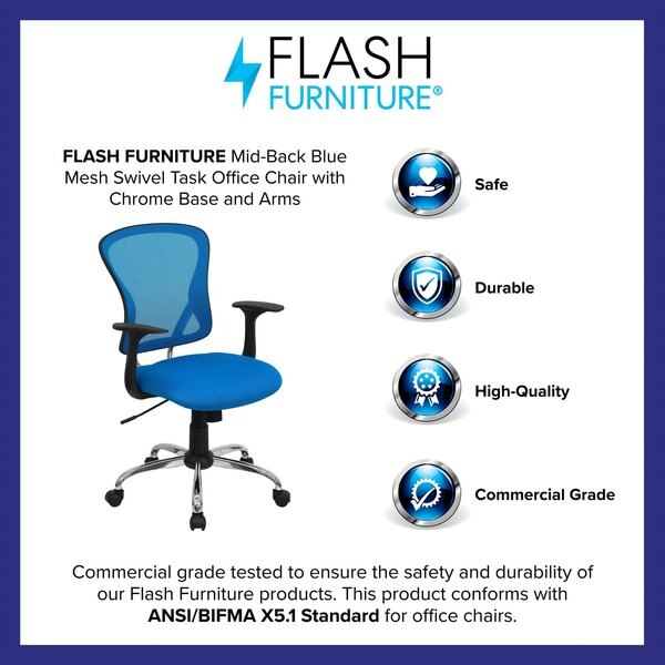 Mesh Task Chair, 22-, Adjustable, Back, Seat: Blue; Frame: Gray