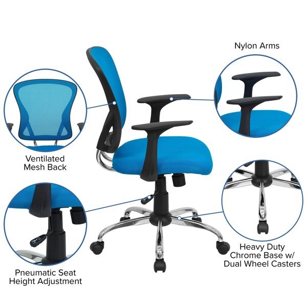 Mesh Task Chair, 22-, Adjustable, Back, Seat: Blue; Frame: Gray