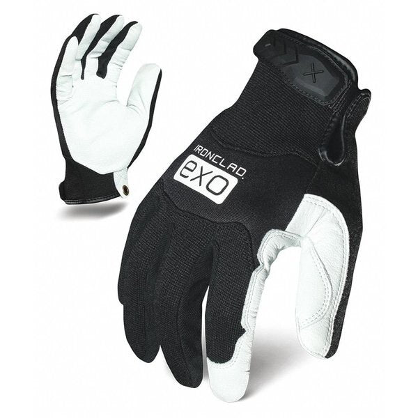 EXO Pro Leather Mechanics Gloves, Single Layer, Neoprene, Full Finger, Black/White, L (9), 1 Pair