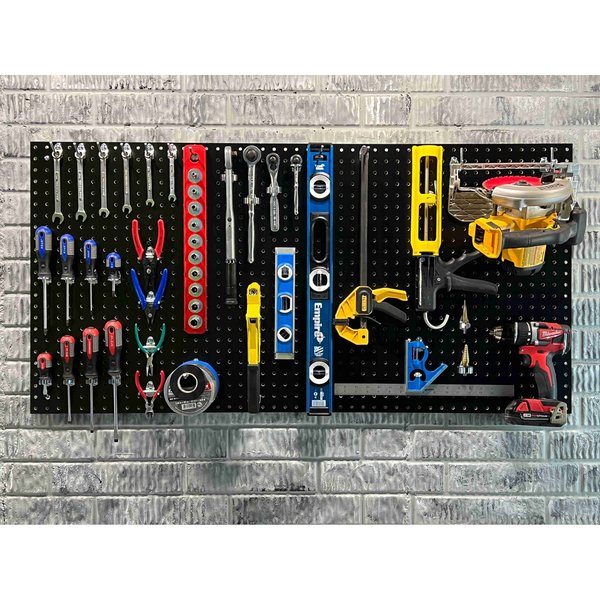 24 In. W x 48 In. H x 1/4 In. D Black Heavy-Duty HDF Round Hole Pegboard 36 pc. Locking Hook Assortment