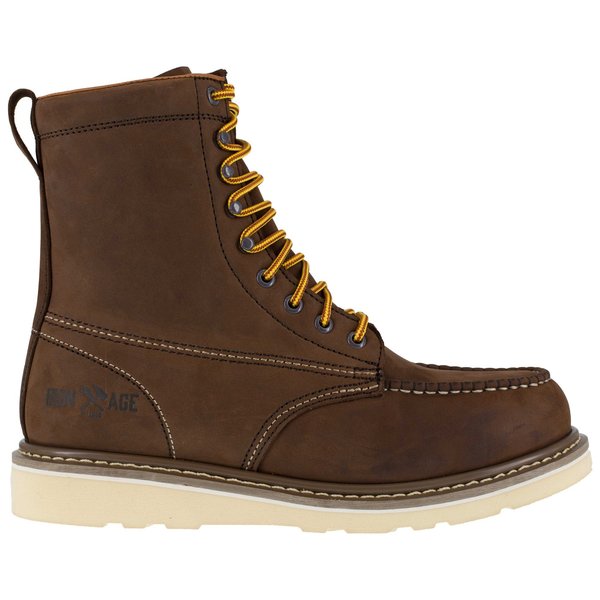 Size 9.5W Mens Brown Steel Toe 8 in Wedge Work, Brown