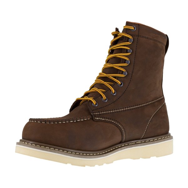 Size 7.5W Mens Brown Steel Toe 8 in Wedge Work, Brown
