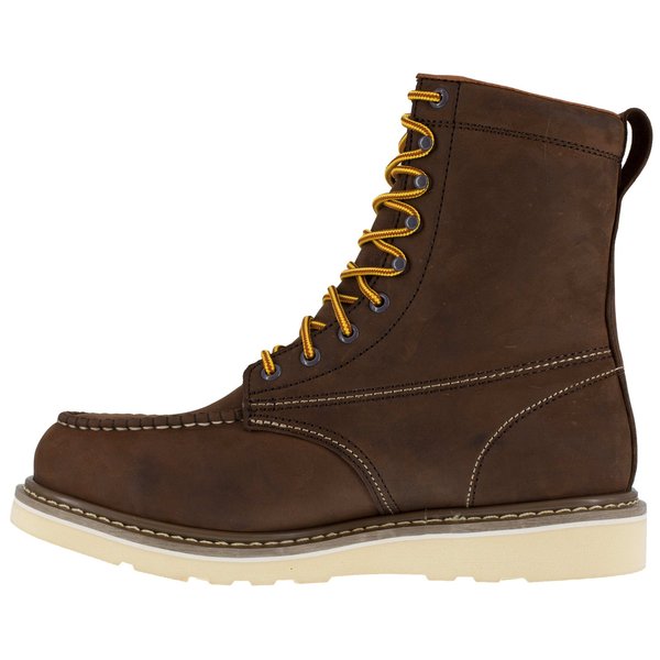 Size 10W Mens Brown Steel Toe 8 in Wedge Work, Brown