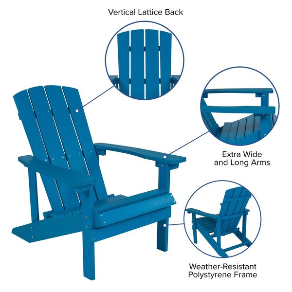 Blue Charlestown Adirondack Chair, Blue Wood, 29.5 W 35 H, Polystyrene, Stainless Steel Seat