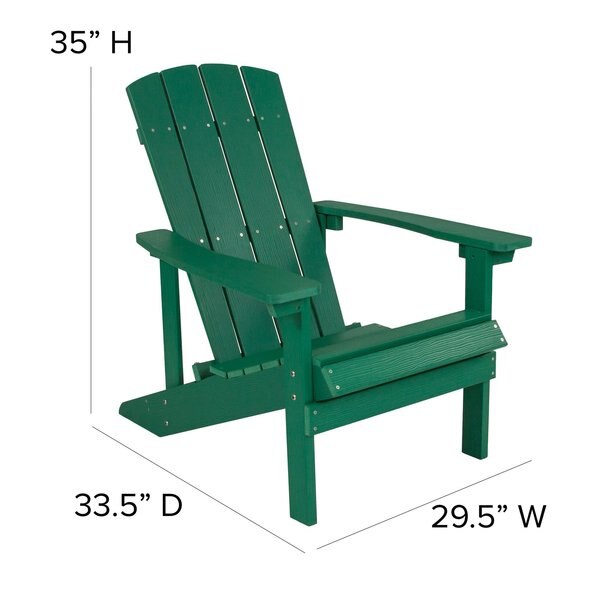 Green Charlestown Adirondack Chair, Green Wood, 29.5 W 35 H, Polystyrene, Stainless Steel Seat