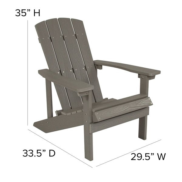 Gray Charlestown Adirondack Chair, Grey Wood, 29.5 W 35 H, Polystyrene, Stainless Steel Seat