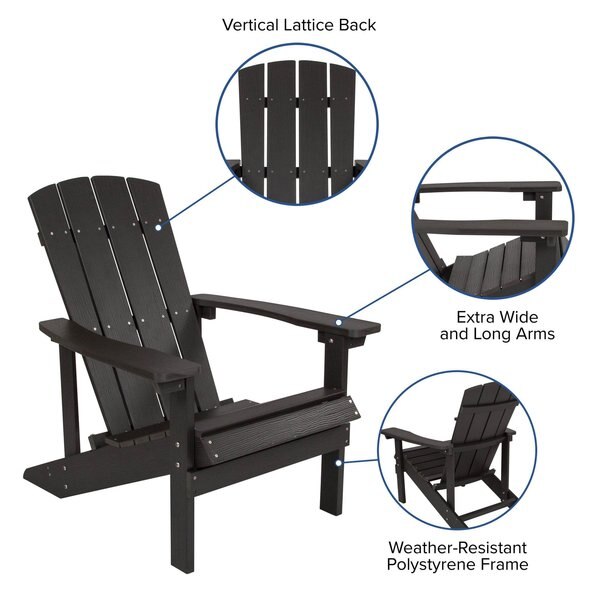 Slate Gray Charlestown Adirondack Chair, Slate Wood, 29.5 W 35 H, Polystyrene, Stainless Steel Seat