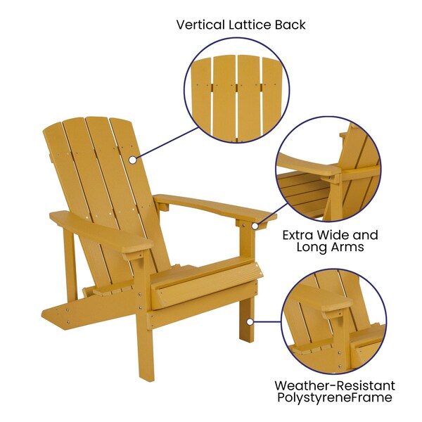 Yellow Charlestown Adirondack Chair, Yellow Wood, 29.5 W 35 H, Polystyrene, Stainless Steel Seat