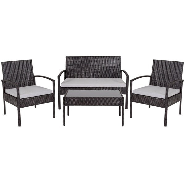 Rectangle Aransas Patio Set, Blk w/Stl Frame, 4 pcs., 43