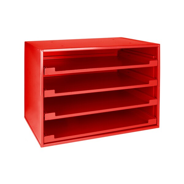 Red Finish Sliding Cabinets Holds 4 Lrg Trays