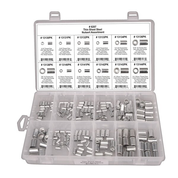 Thin Sheet Nutsert Assortment, 195 PCS