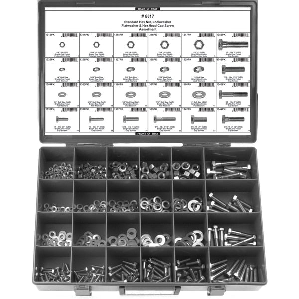 Nut/Bolt Assortmnt, Grade 5 Caps, 612 pcs.