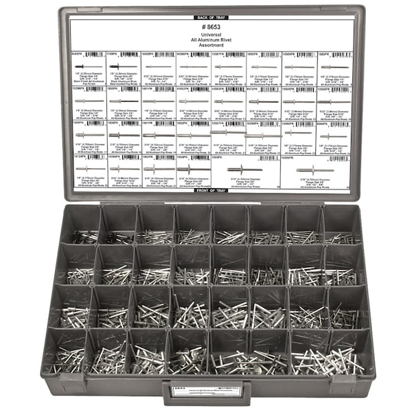 Rivet Assort, Aluminum, Universal, 885 pcs.