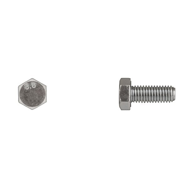 Class 8.8, M8-1.25 Hex Head Cap Screw, Zinc Plated Steel, 20 mm L