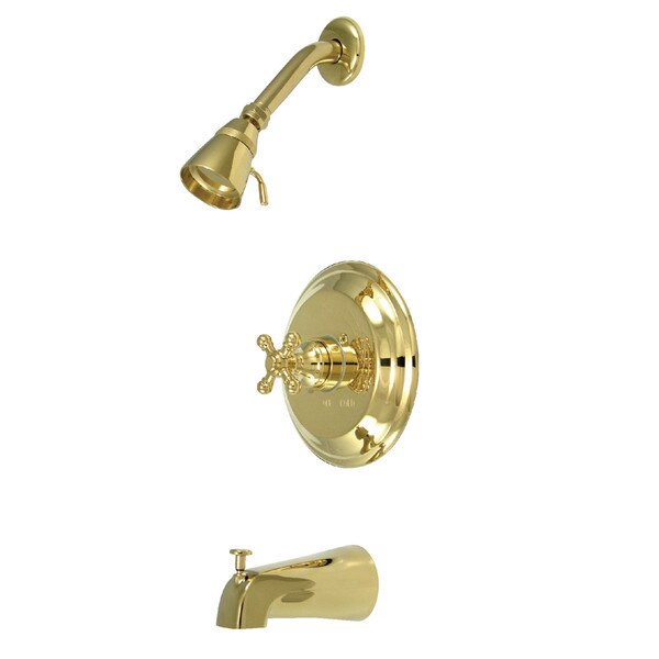 Tub and Shower Faucet, Polished Brass, Wall Mount