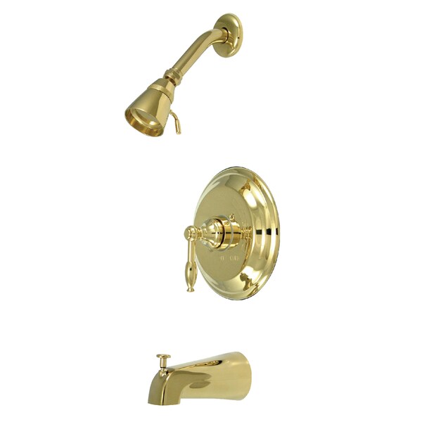 Tub and Shower Faucet, Polished Brass, Wall Mount