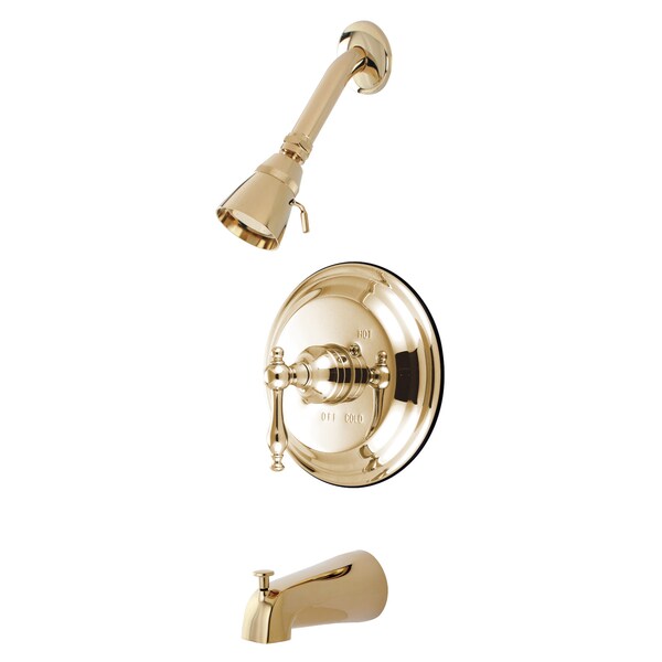 Tub and Shower Faucet, Polished Brass, Wall Mount